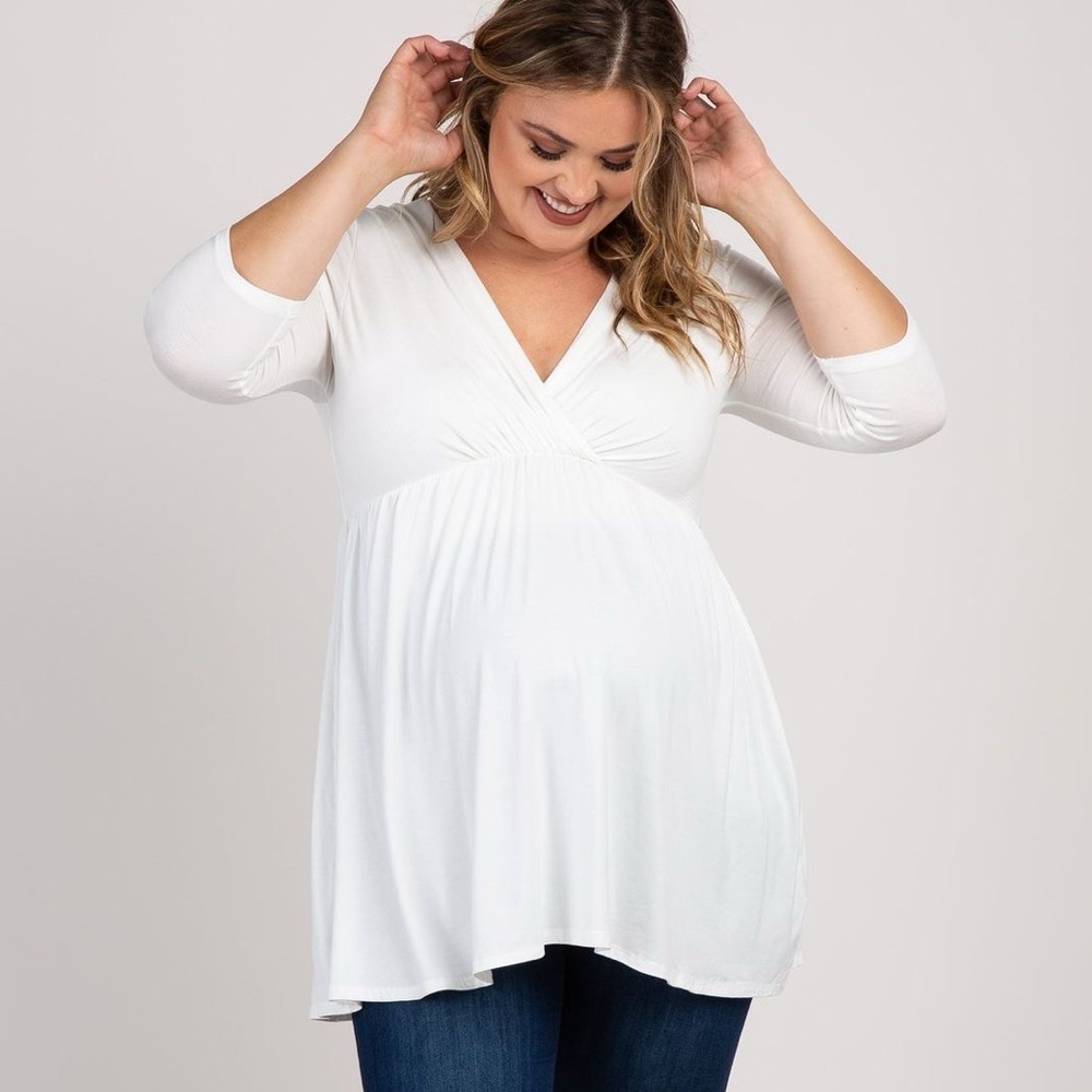 PinkBlush Ivory Draped Front 3/4 Sleeve Maternity/Nursing Plus Top